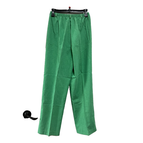 Vintage ILGWU USA Linen Pants Wide Leg Elastic Kelly sustainable Womens Small - Picture 1 of 6